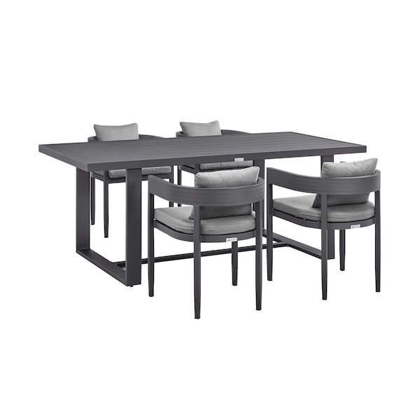 Armen Living Argiope Outdoor Patio 5-Piece Dining Table Set in Aluminum with Gray Cushions 840254333277 - main